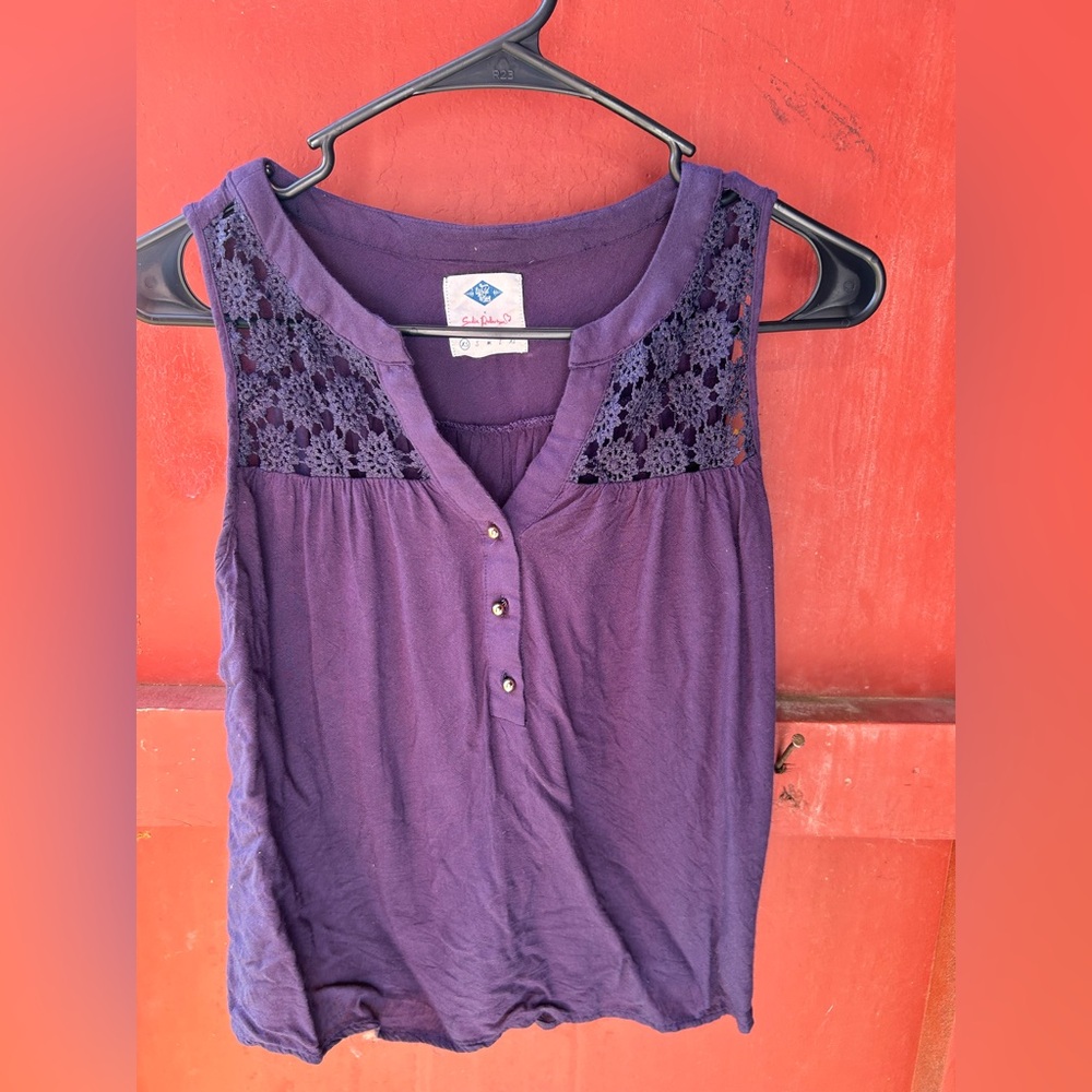 Maurices Purple Tank Top with Lace Accents